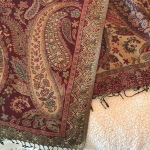 Pashmina style wrap.  Burgundy and olive green.